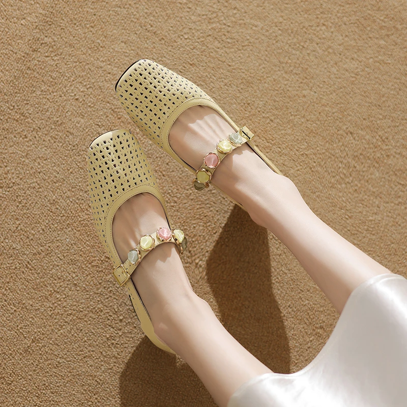 4cm 春夏季圆头时装高跟凉鞋法式复古一字浅口玛丽珍百搭女单鞋子