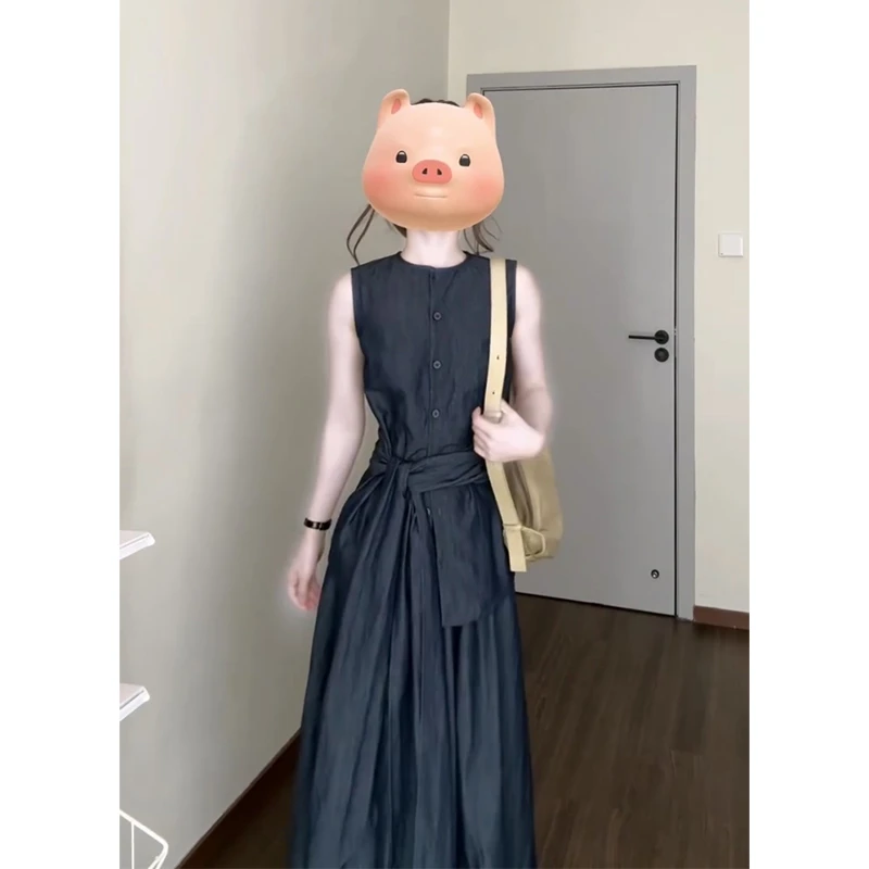 2025夏季新款女法式高级感收腰修身马甲上衣中长款高腰显瘦半身裙