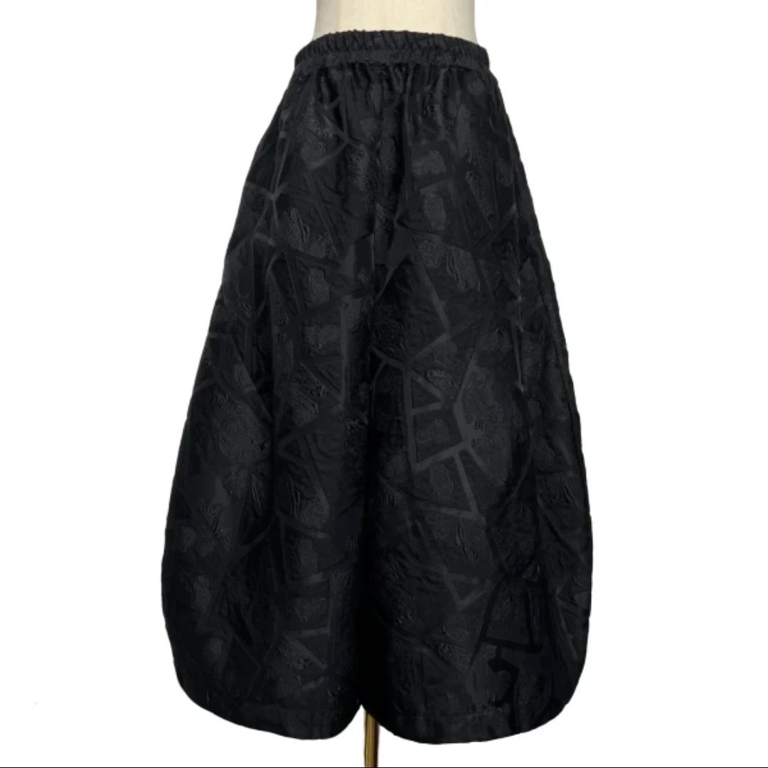 【红喜潮053-4黑色花苞裤】时尚休闲百搭提花高腰宽松洋气花苞裤