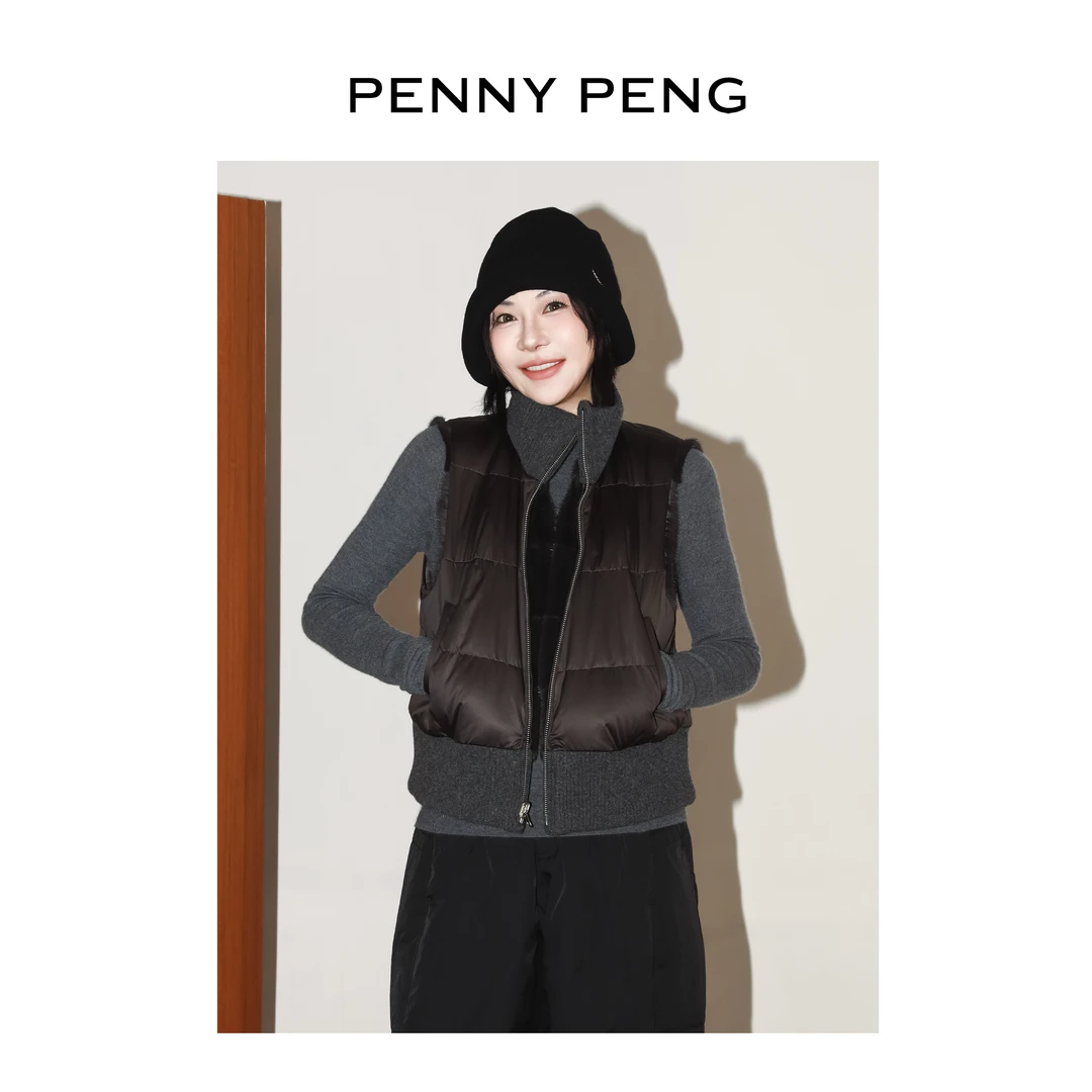 PENNYPENG 温暖堡垒 黑标系列时尚拼接气质轻奢两面穿水貂马甲