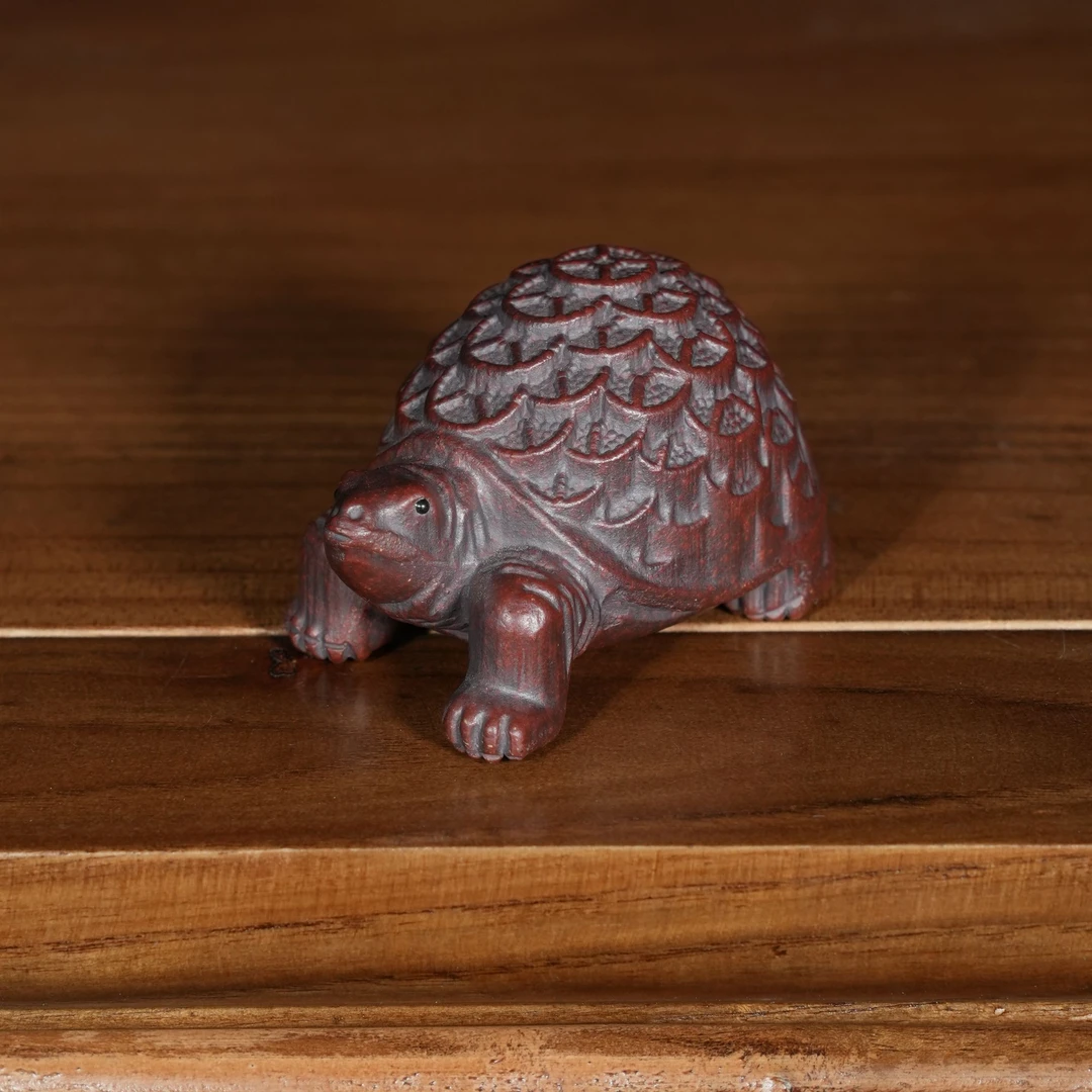 宜兴原矿高温石红雕塑《金钱龟》紫砂手工茶宠茶玩茶道摆件