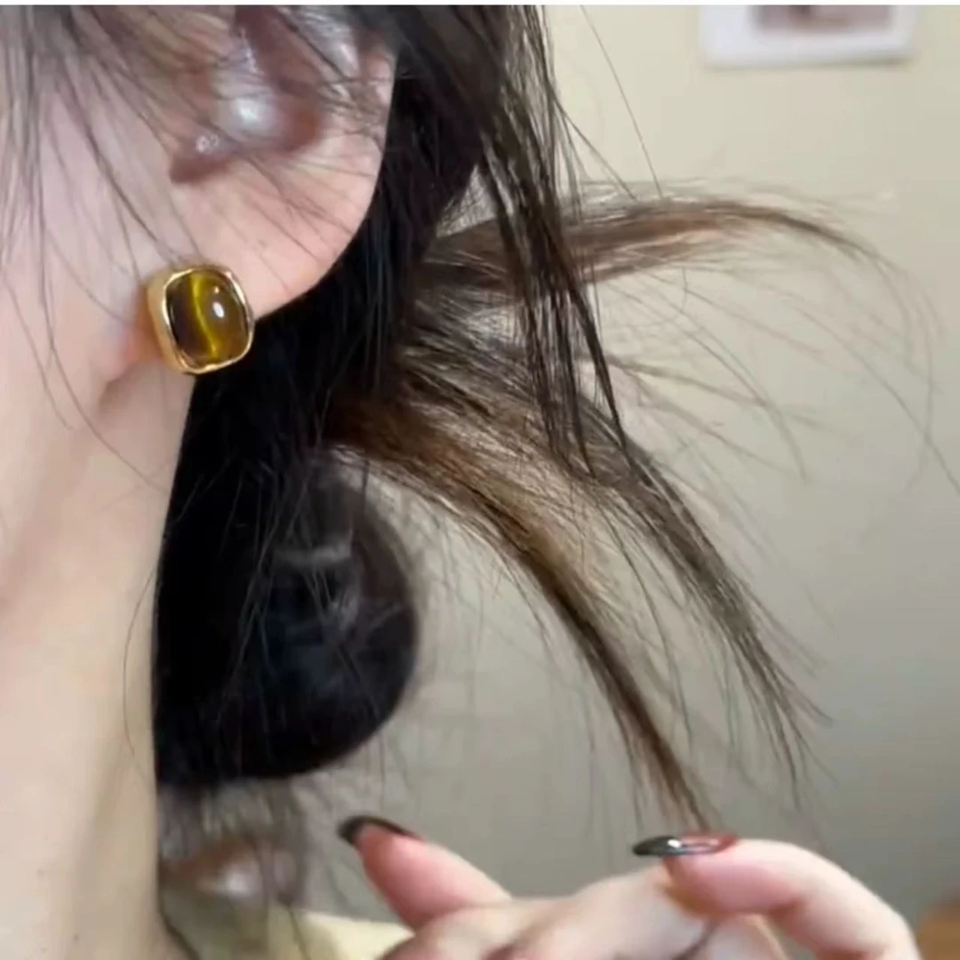 铜合金耳饰 女中国风猫眼法式简约风耳钉设计N3573