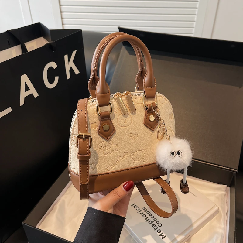 带挂件贝壳包女2025新款单肩包休闲百搭手提包时尚斜挎包1066