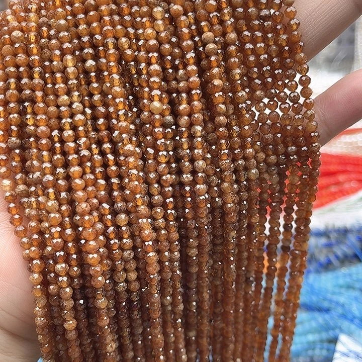 未镶嵌玛瑙/玉髓珠宝半成品一条3.5mm左右橙石榴石刻面