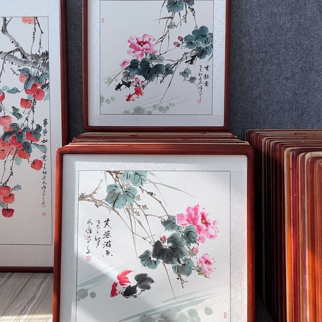 国画书画作品带框63×63