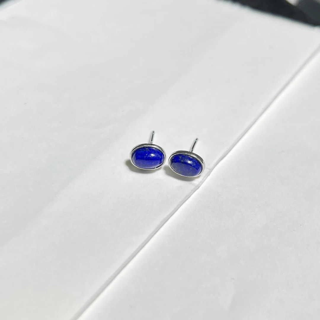 高瓷高蓝帝青色青金石耳钉s925  KT24120615