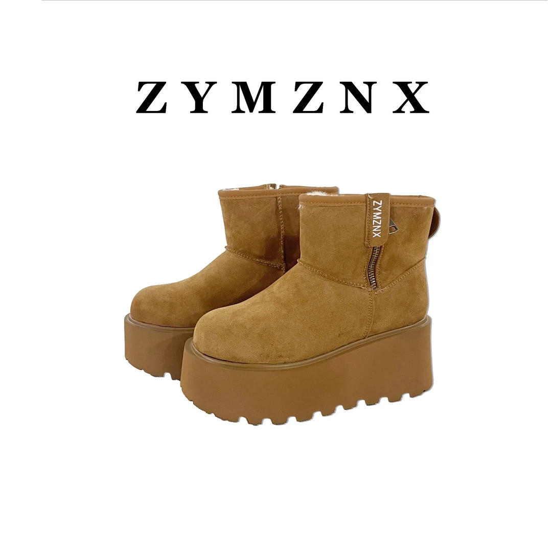 增高9cm 秋冬季新款加绒保暖棉鞋休闲百搭雪地靴子女 P023