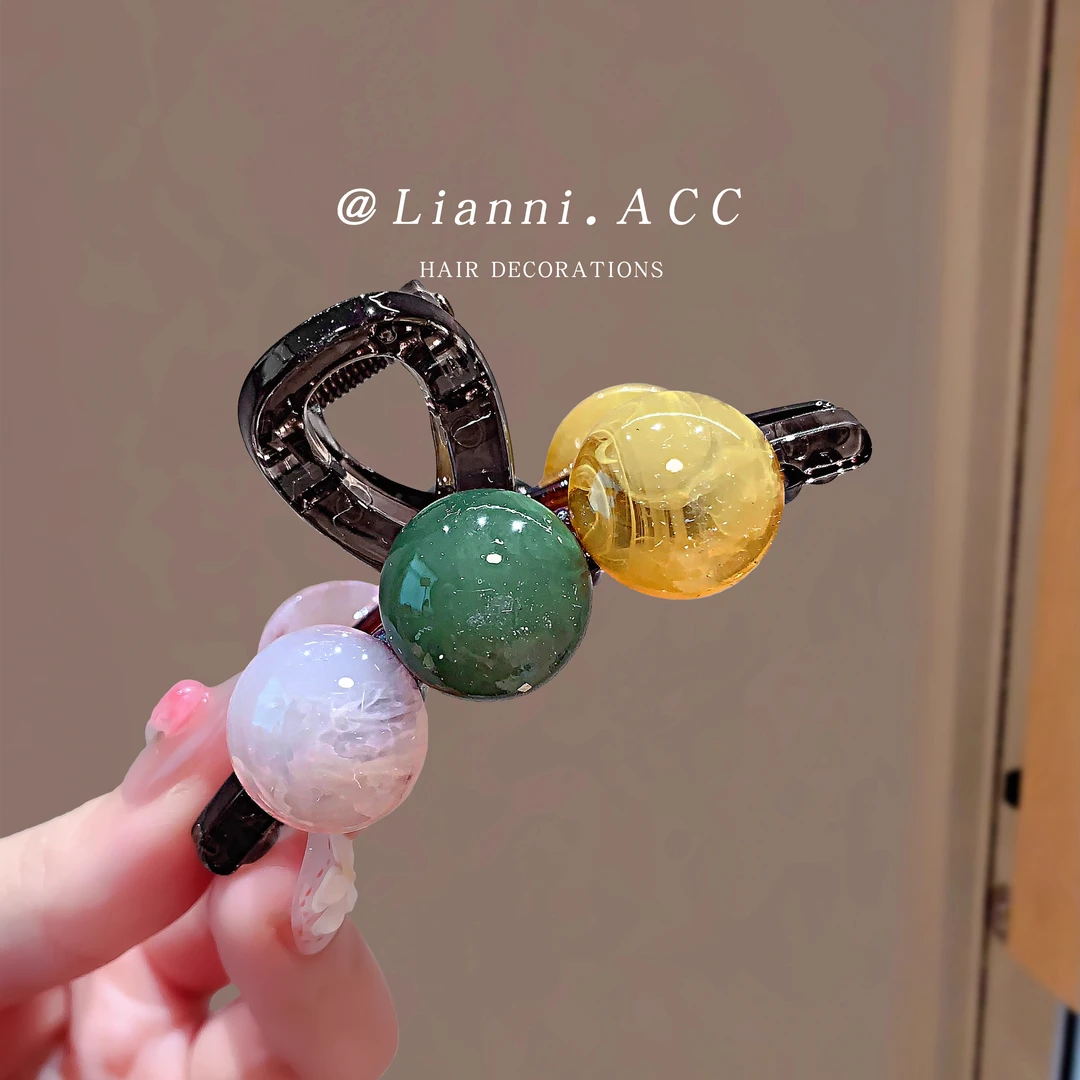 韩国东大门彩珠小抓夹优雅个性后脑勺半扎发鲨鱼夹网红高级感发夹