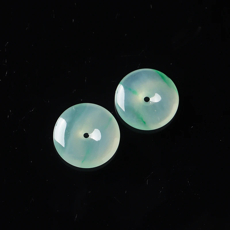 名玉艺术【平安扣】天然缅甸翡翠 冰种飘绿 翡翠挂件一对