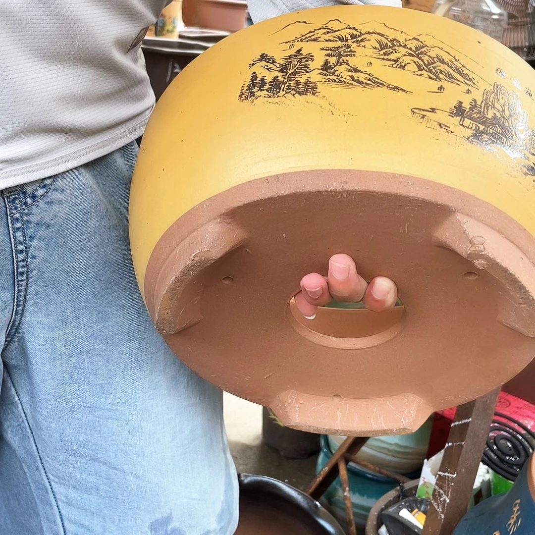 黄色江山如画小号花盆紫砂花盆紫砂