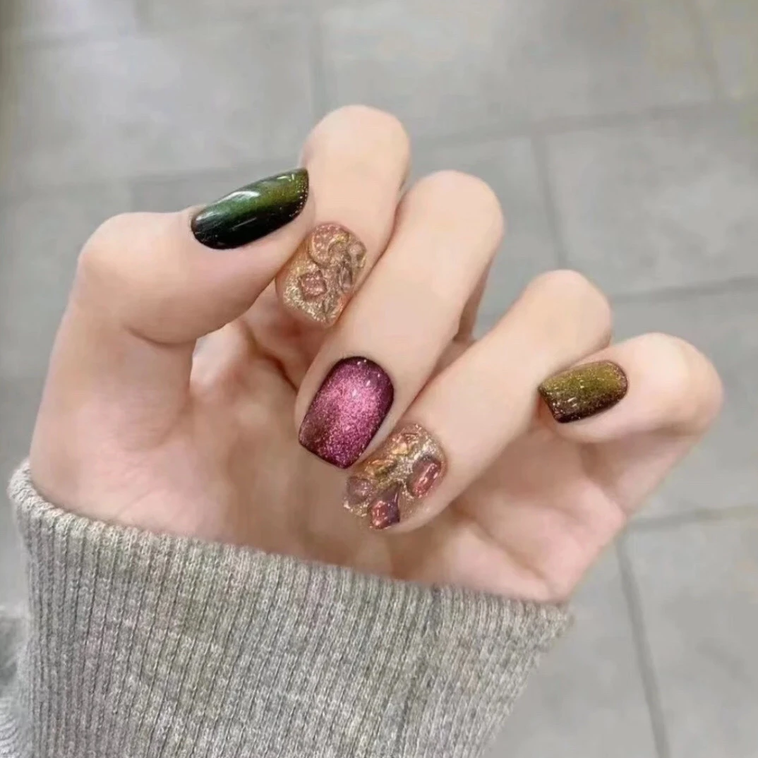 穿戴甲温柔纯手工气质纯欲猫眼短甲猫眼穿戴甲