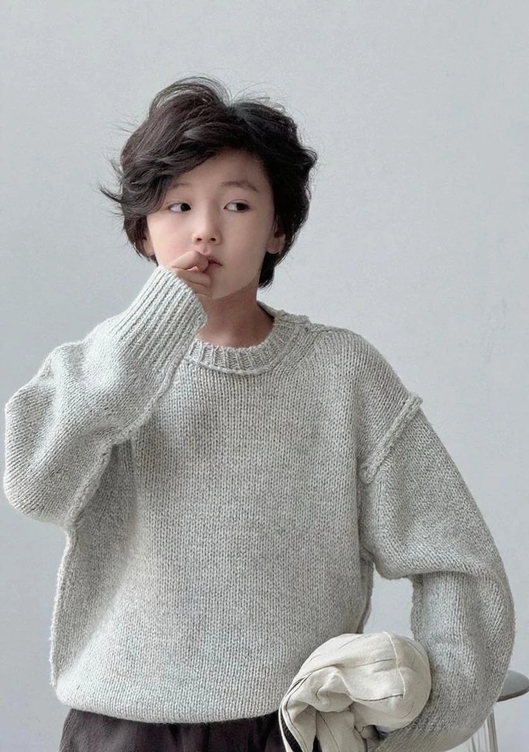 儿童特殊纹理工艺圆领毛衣中性款2025秋宽松套头毛衫上衣XY011
