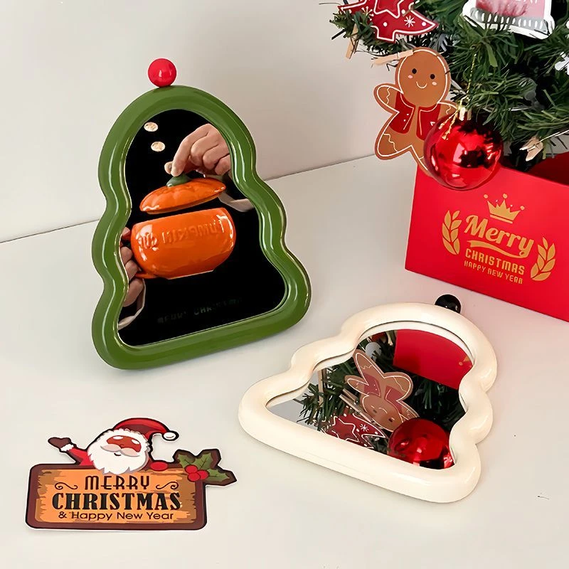 圣诞树高颜值镜子桌面不规则异形梳妆镜学生随身便携台式化妆镜