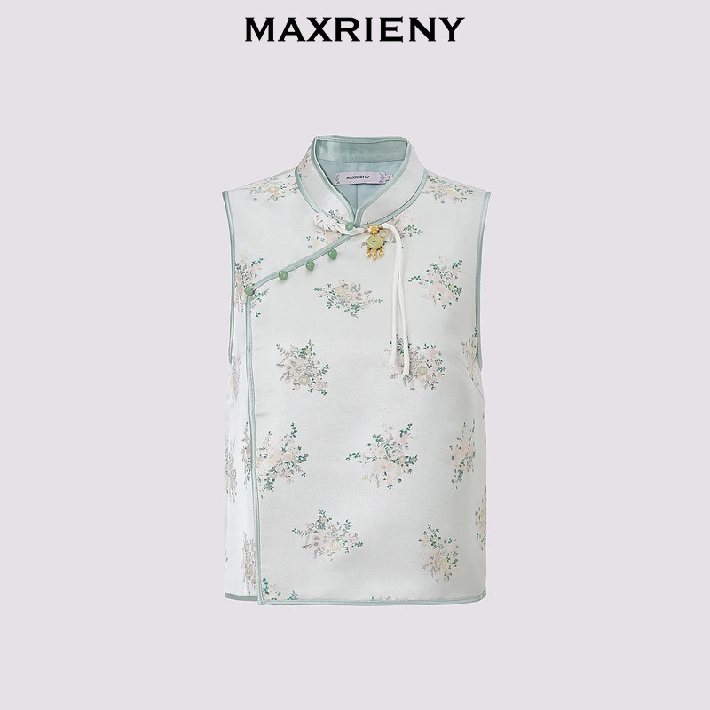MAXRIENY贵雅新中式马甲时尚上衣女国风立领吊坠盘扣马夹