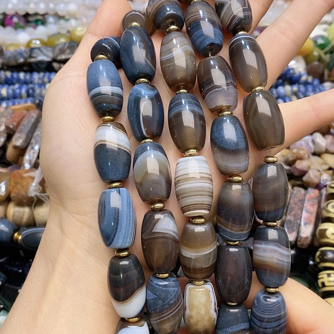 玛瑙/玉髓未镶嵌珠宝半成品玛瑙桶珠随机一条装散珠