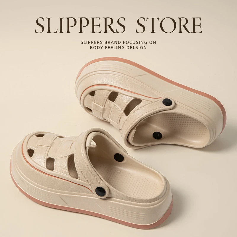 厚底洞洞鞋女款夏季2025新款外穿防滑百搭透气沙滩eva包头凉拖鞋