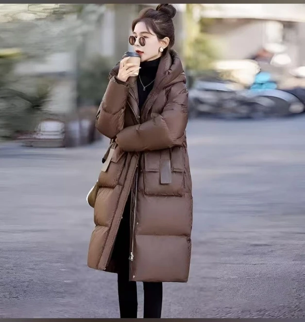 女冬过膝新款美拉德保暖外套女休闲长款百搭外套女棉服