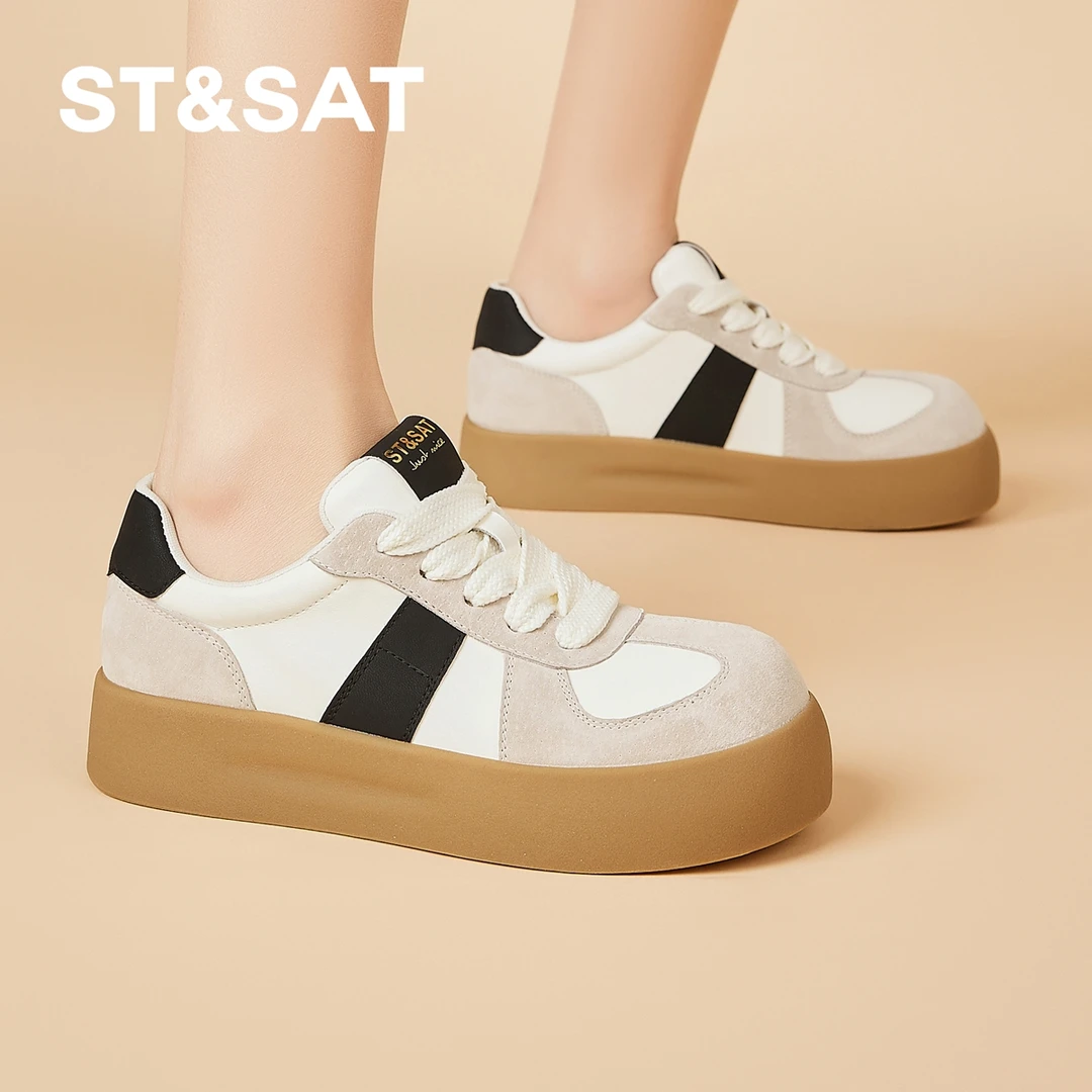 星期六经典厚底德训鞋女鞋夏季潮流时尚小白鞋百搭系带运动休闲鞋
