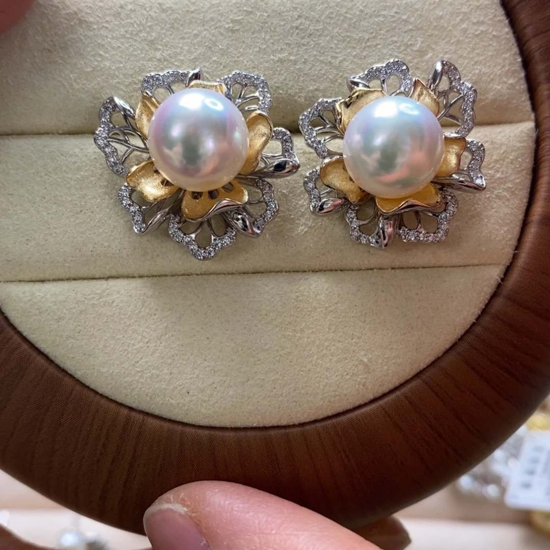 海水珍珠耳饰银S925镶嵌