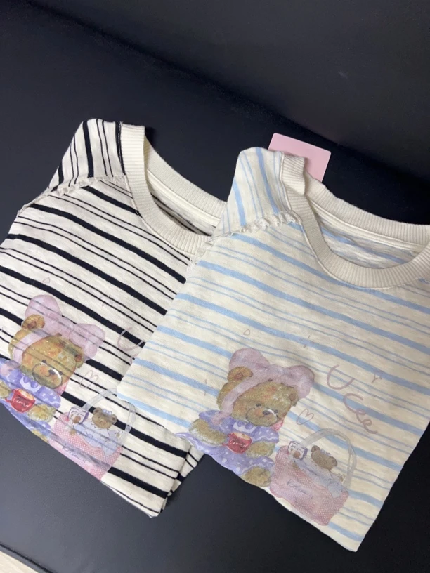 308蕾丝条纹小熊短袖maomao