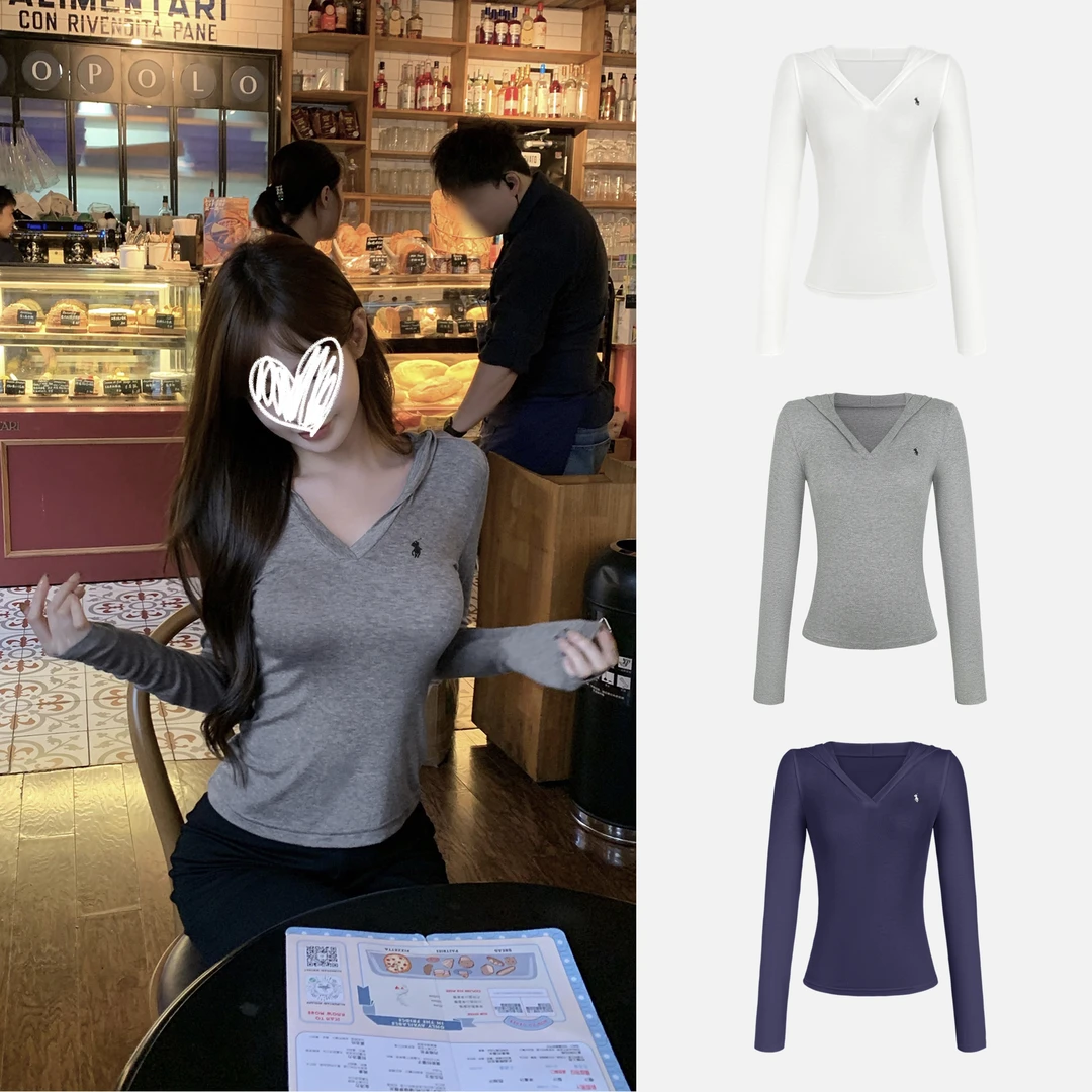 纯欲修身连帽长袖日常休闲百搭打底衫女 8526#