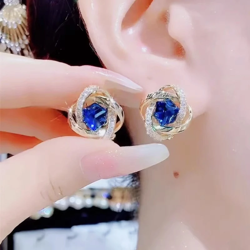 铜合金仿水晶耳饰 缠绕耳钉女轻奢时尚复古珍珠耳饰气质百搭耳环