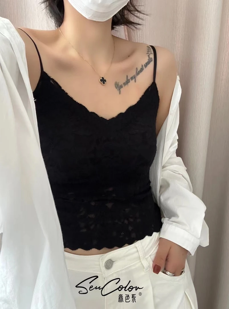 DaMei 美背文胸一体美背性感吊带美背背心文胸一体长款蕾丝无痕