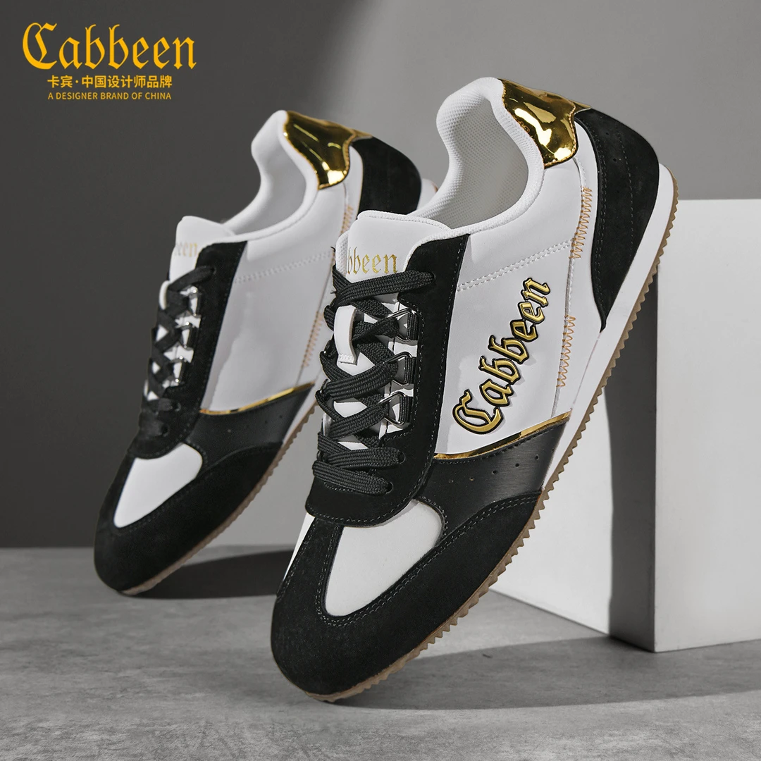卡宾经典阿甘鞋男鞋2025冬季新款男士黑白撞色德训鞋系带休闲板鞋