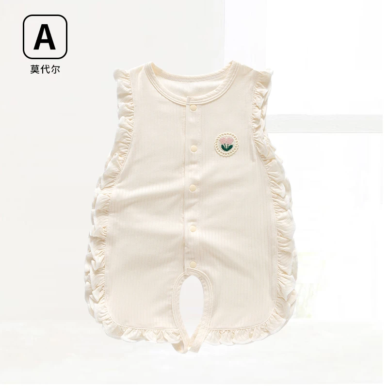 夏季薄款婴儿琵琶衣新生儿连体衣服男宝宝无袖背心哈衣爬服夏装
