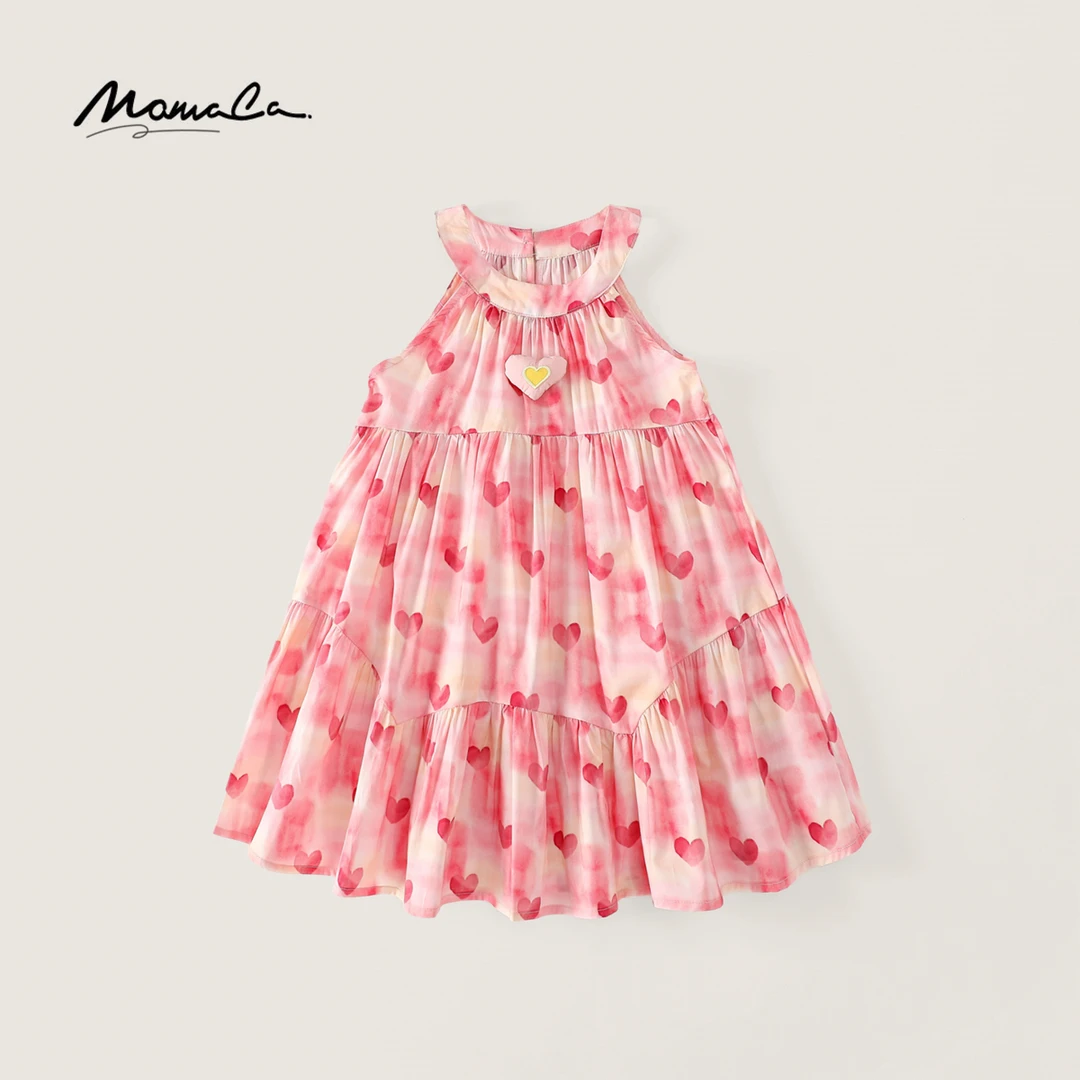 MOMOCO一秒入夏女童新款2025时尚洋气爱心挂脖连衣裙77630476040