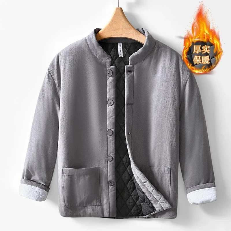 2025冬季加厚保暖宽松型纯色立领长袖棉衣棉服青年男士中国风休闲