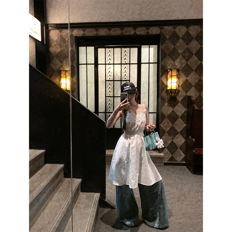 miu家公主 夏季新款纯欲风蕾丝吊带连衣裙小众高级感法式收腰长裙