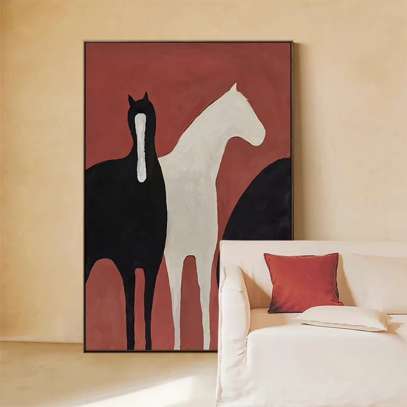 【意式风-骏马】客厅玄关背景墙砂岩肌理画80*120