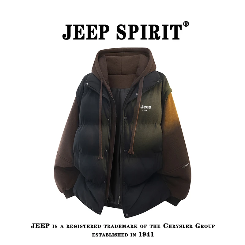 JEEP SPIRIT吉普学院风假两件棉服男休闲宽松情侣百搭冬季外套男