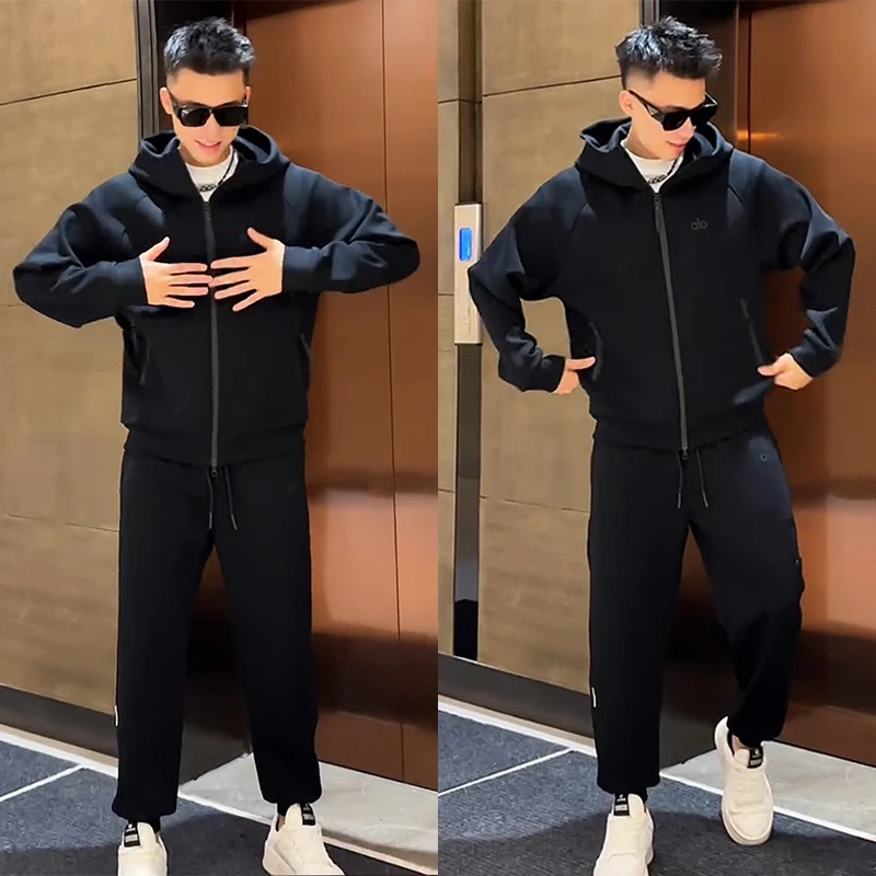 高级感男士休闲运动套装秋季简约时尚宽松连帽外套束脚卫裤两件套