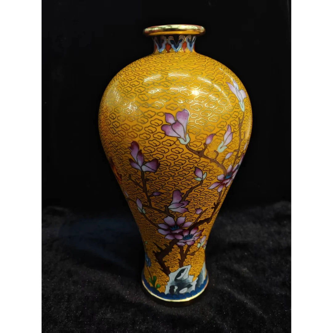 匠心严选ZBG景泰蓝梅瓶黄色25*14装饰摆件