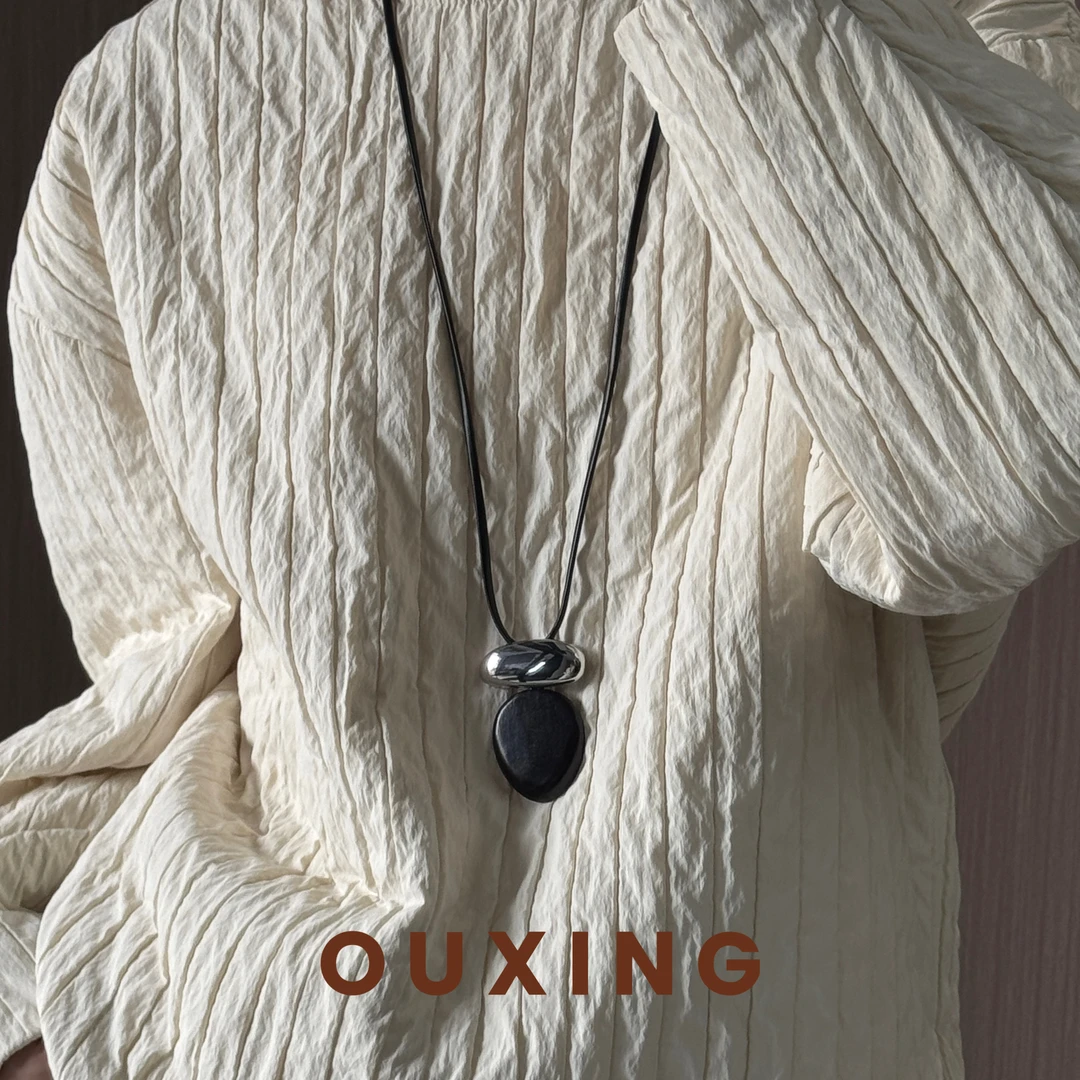 非金属皮质项链 [墨银]时尚气质百搭黑色简约经典毛衣链