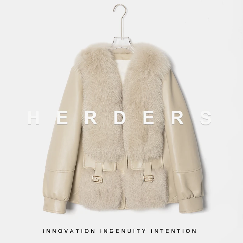 HERDERS 短款狐狸毛领纽扣款皮羽绒服 255699
