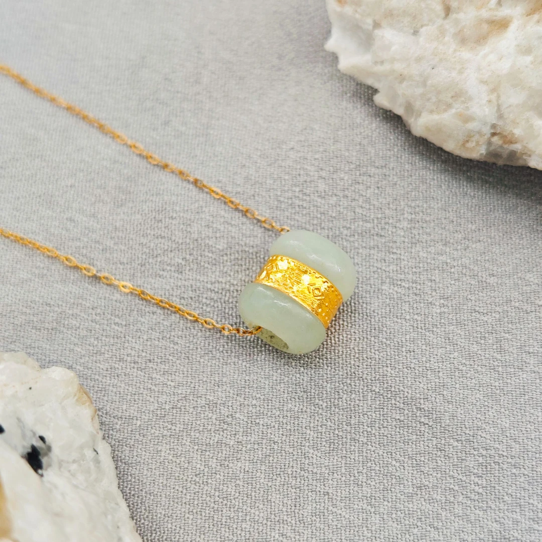 年货节特惠 足金和田玉桶珠吊坠/NYXF-HTYDZ-2