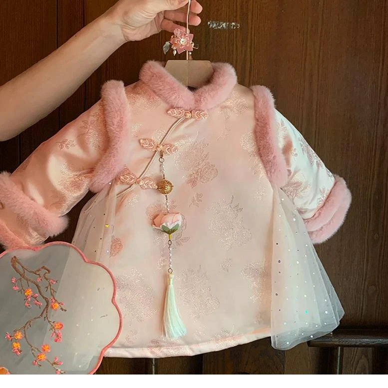 女童拜年服2025新款精品儿童周岁礼服小童女宝宝汉服旗袍公主裙冬