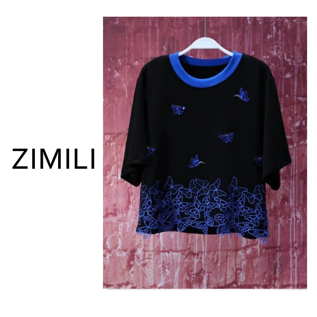 【亮哥女装】2025欧货设计师黑色重工刺绣蕾丝高克重短袖8283-H6