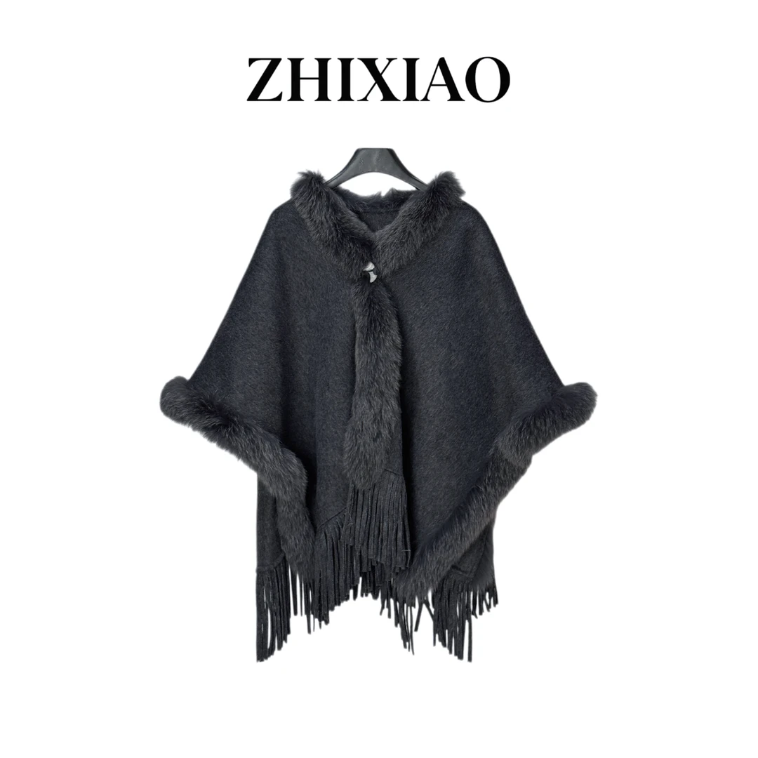 【ZHIXIAO】秋冬新款：流苏毛呢斗篷披风TR1102