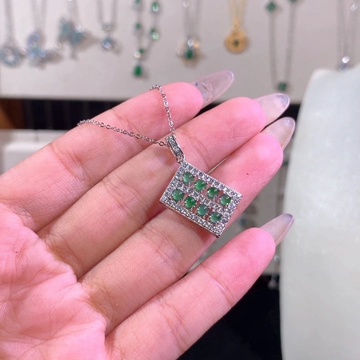 翡翠银S925镶嵌颈饰513绿