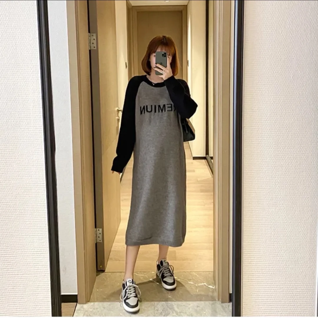 CC自制好质量# 孕妇装网红同款过膝长款加厚高品质拼色套头针织毛