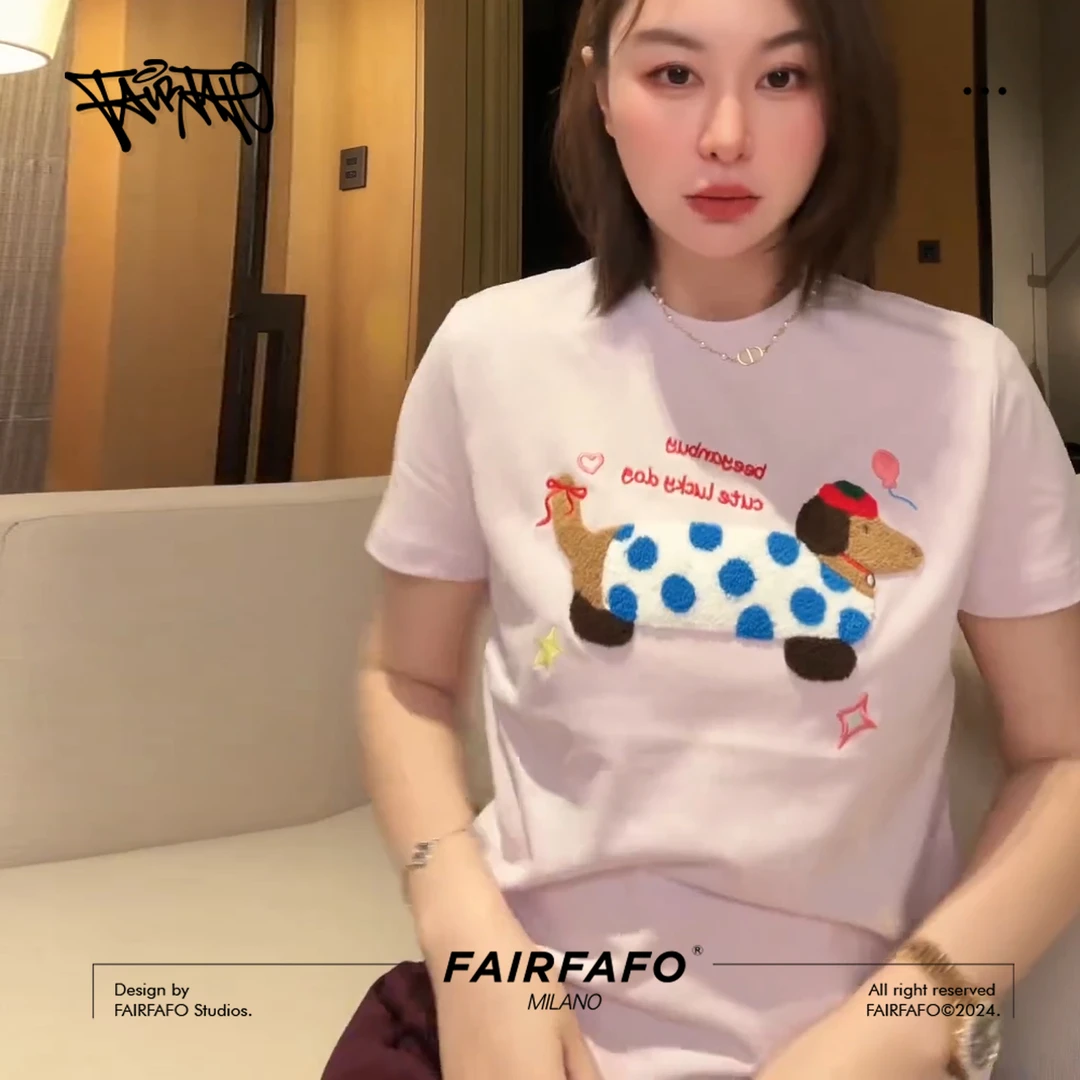 FAIRFAFO林肉肉【腊肠小狗显瘦短袖t恤】TXJY43110 夏装潮牌短袖t恤