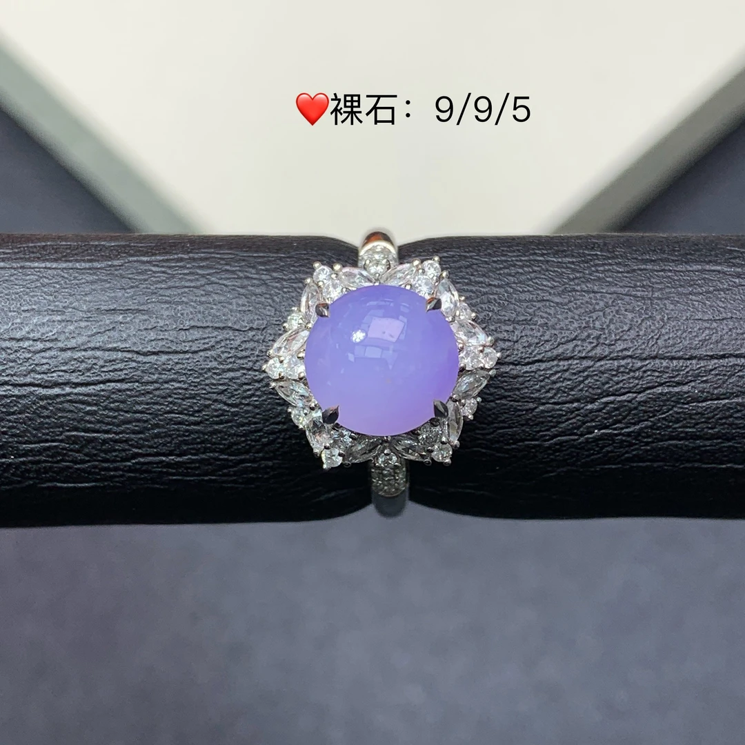 新品推荐·18K金浓紫满紫蛋面缅A翡翠玉石戒指紫色气质设计款