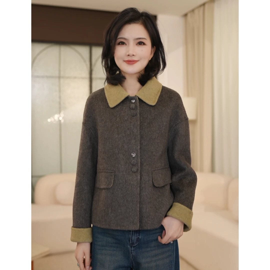 枫竺阿楠anan翻领撞色羊毛短大衣出游服饰女秋冬高级感呢子外套