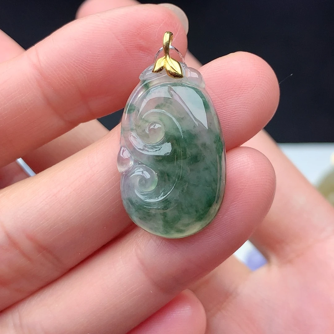 翡翠18K金镶嵌吊坠(不含链)