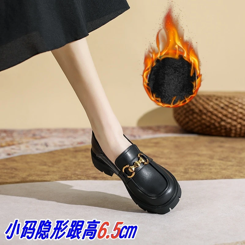 九九定制小个子小码323334码增高厚底圆头乐福鞋2025新款小皮鞋女