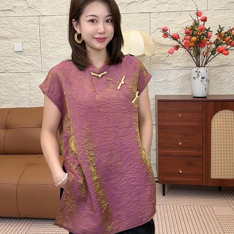 新中式盘扣斜襟夏季新款薄款宽松时尚上衣60017